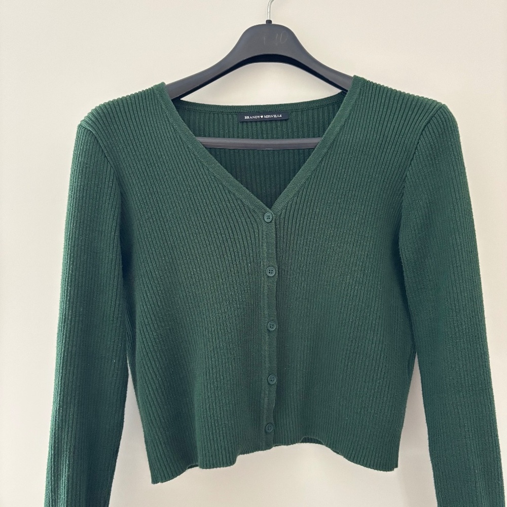brandy melville dark green ribbed cardigan